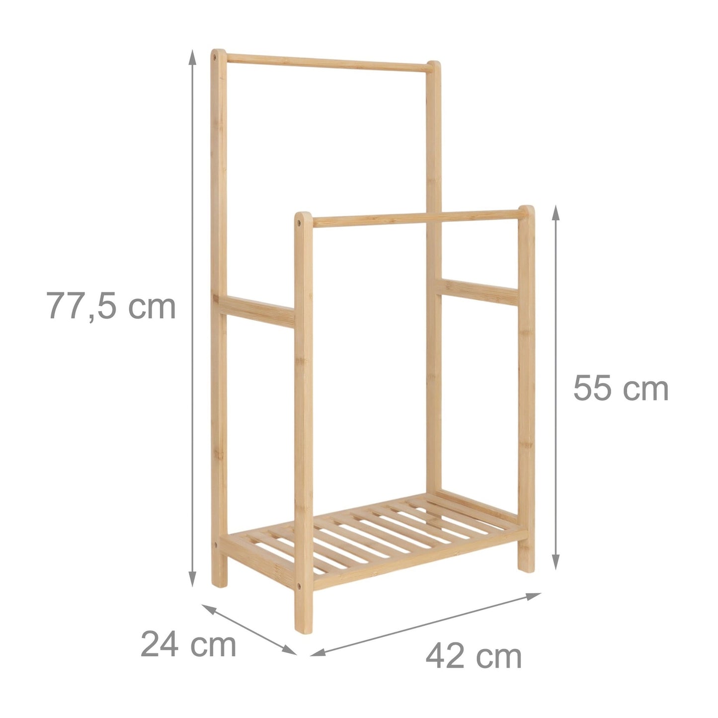 Bamboo Towel Rack with 2 Bars and Shelf