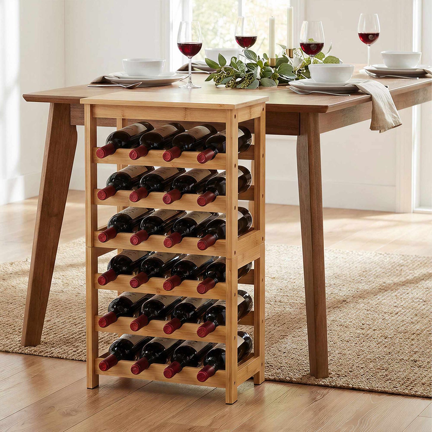 Bamboo Wine Rack, Holds 24 Bottles