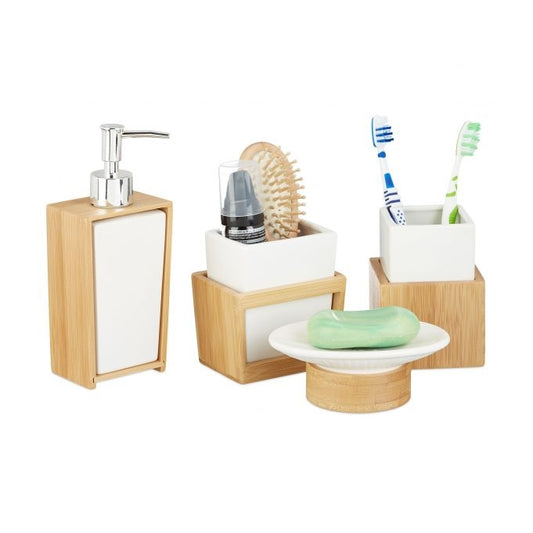 Bamboo and ceramic bathroom set