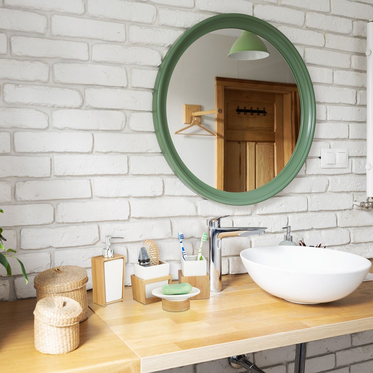 Bamboo and ceramic bathroom set