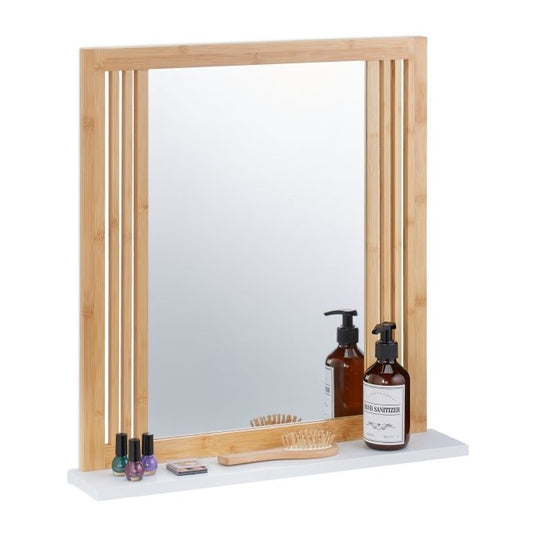 Bamboo bathroom mirror with shelf