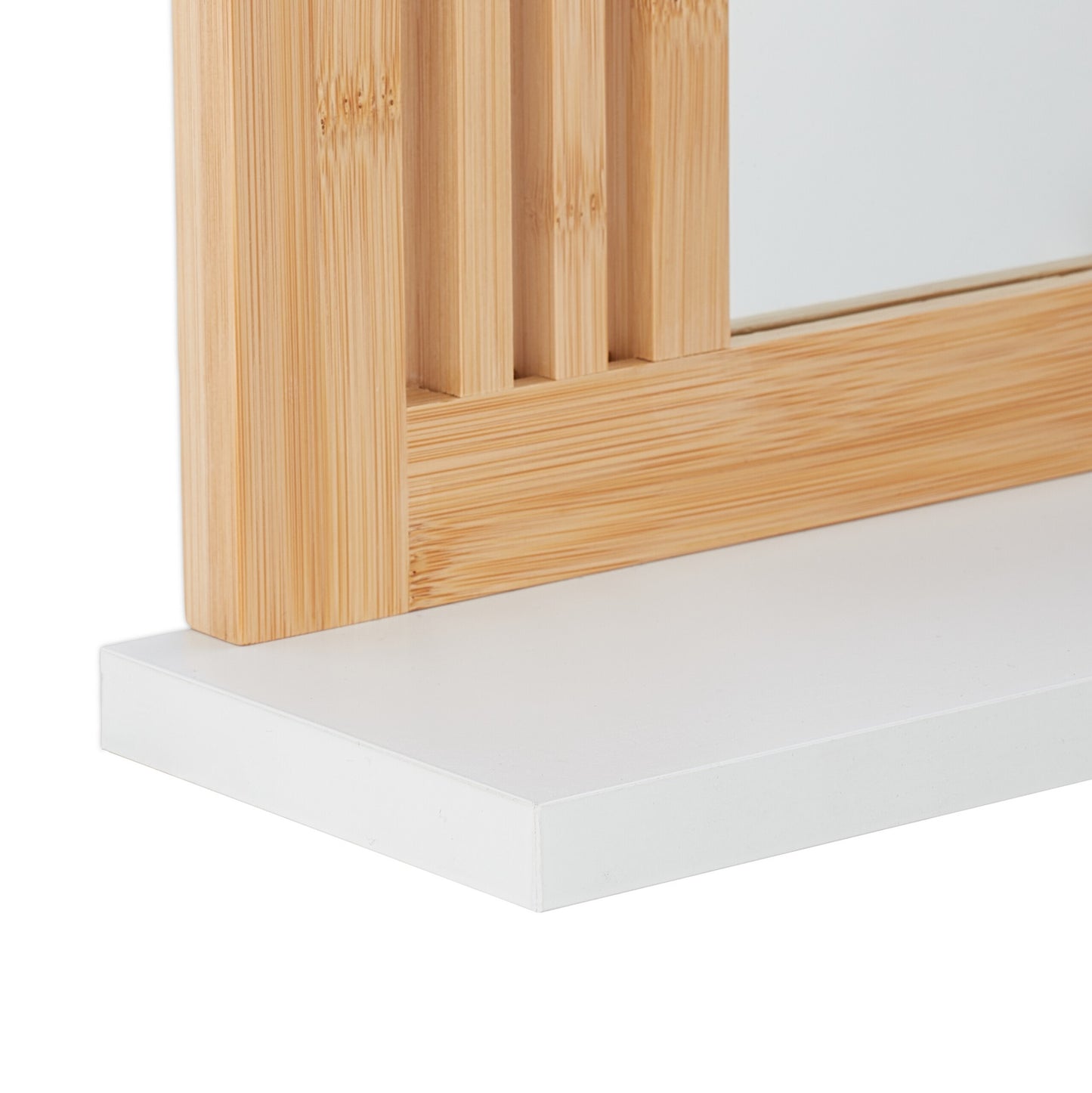 Bamboo bathroom mirror with shelf