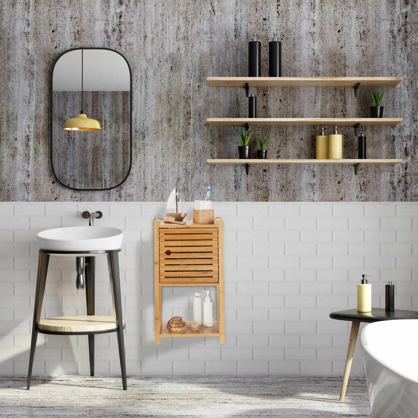 Bamboo bathroom shelf with 3 levels