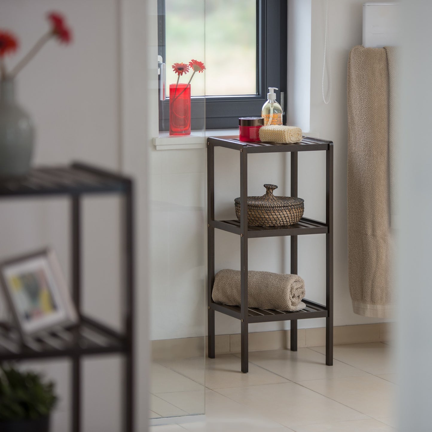 Bamboo bathroom shelf with 3 shelves