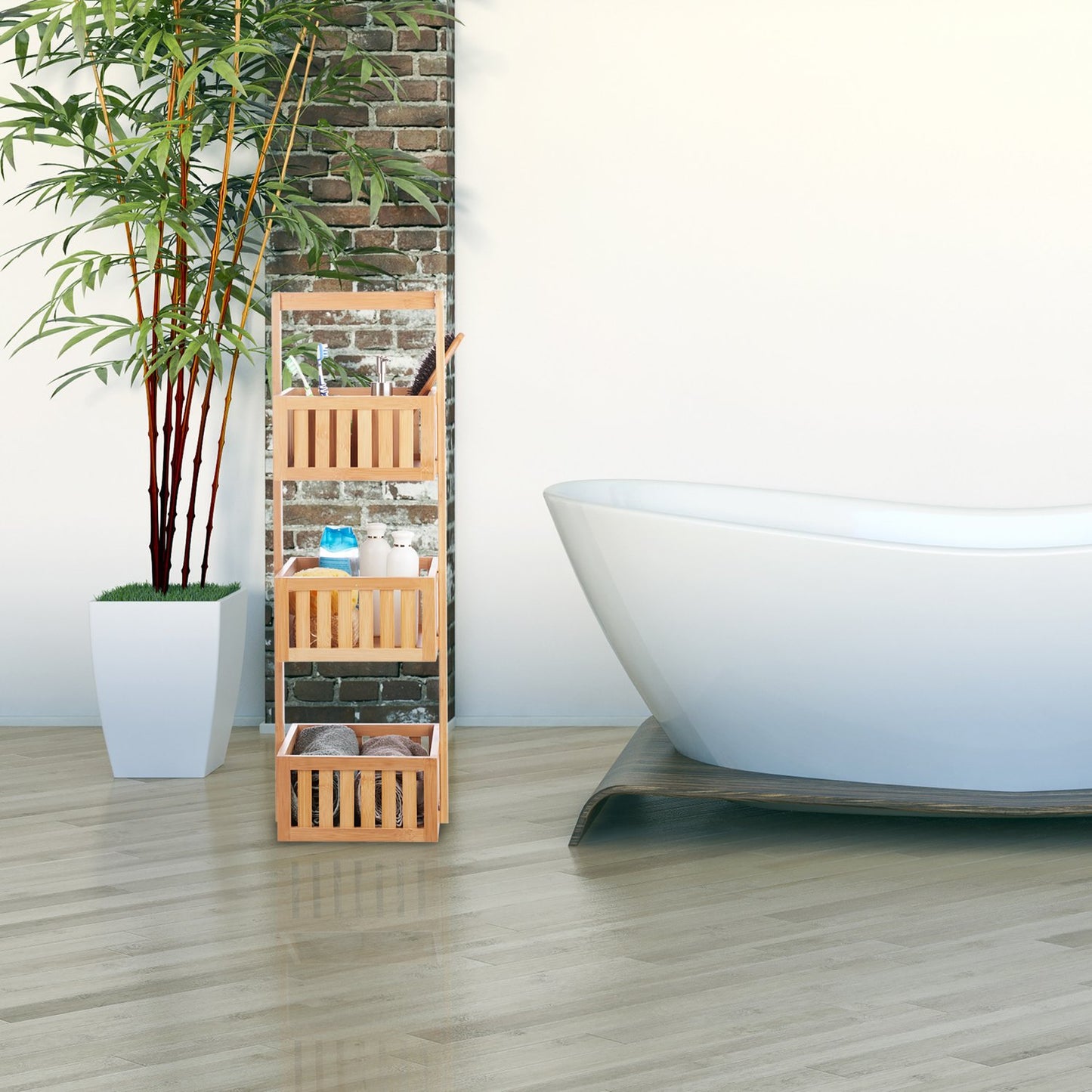 Bamboo bathroom shelf with 3 shelves