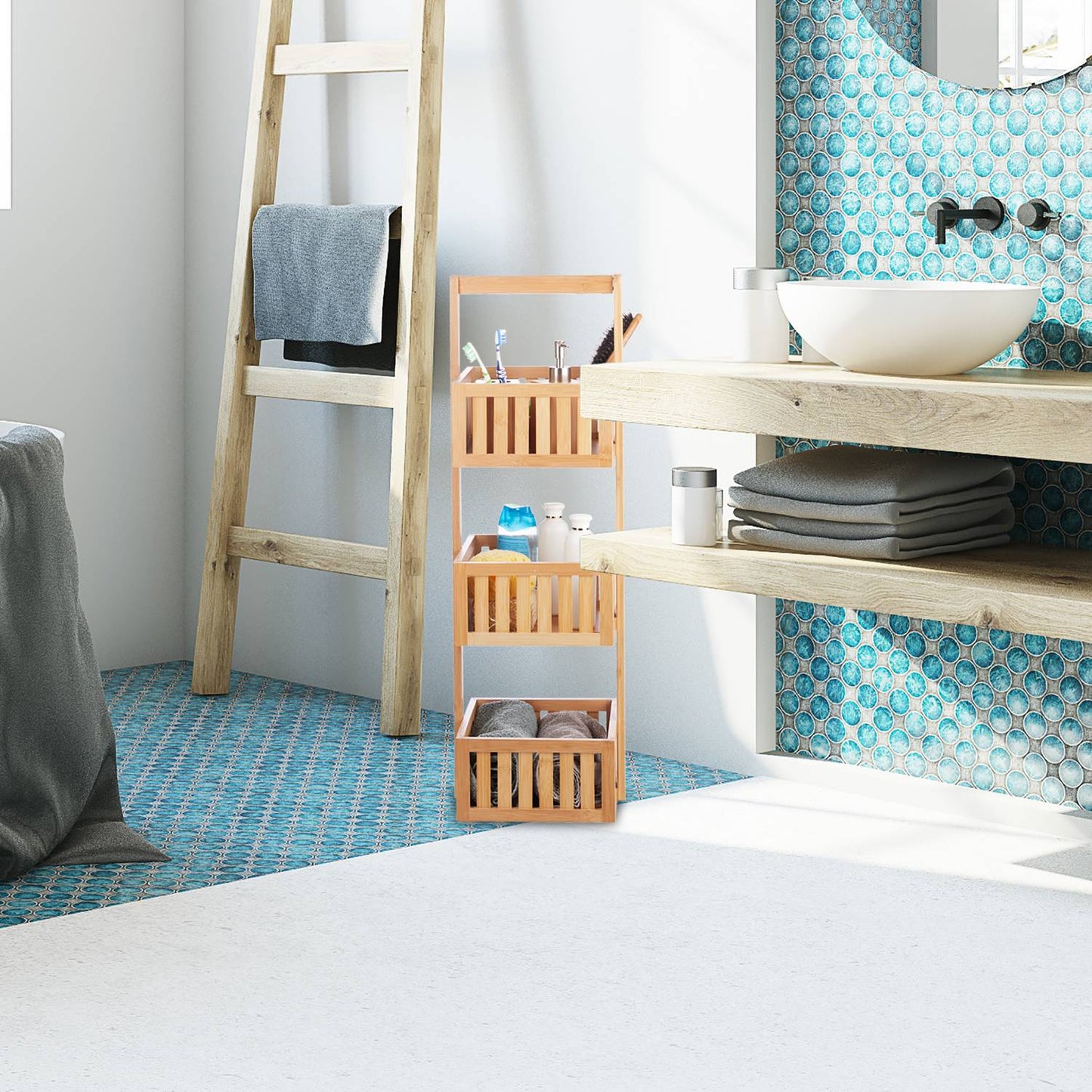Bamboo bathroom shelf with 3 shelves