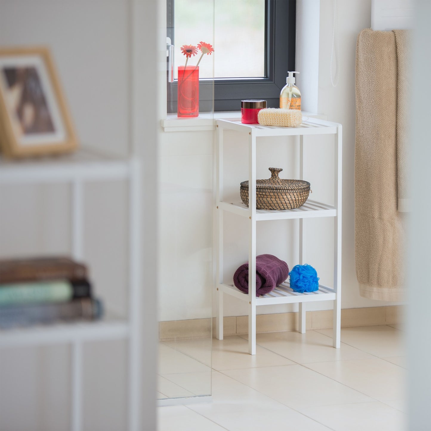 Bamboo bathroom shelf with 3 shelves