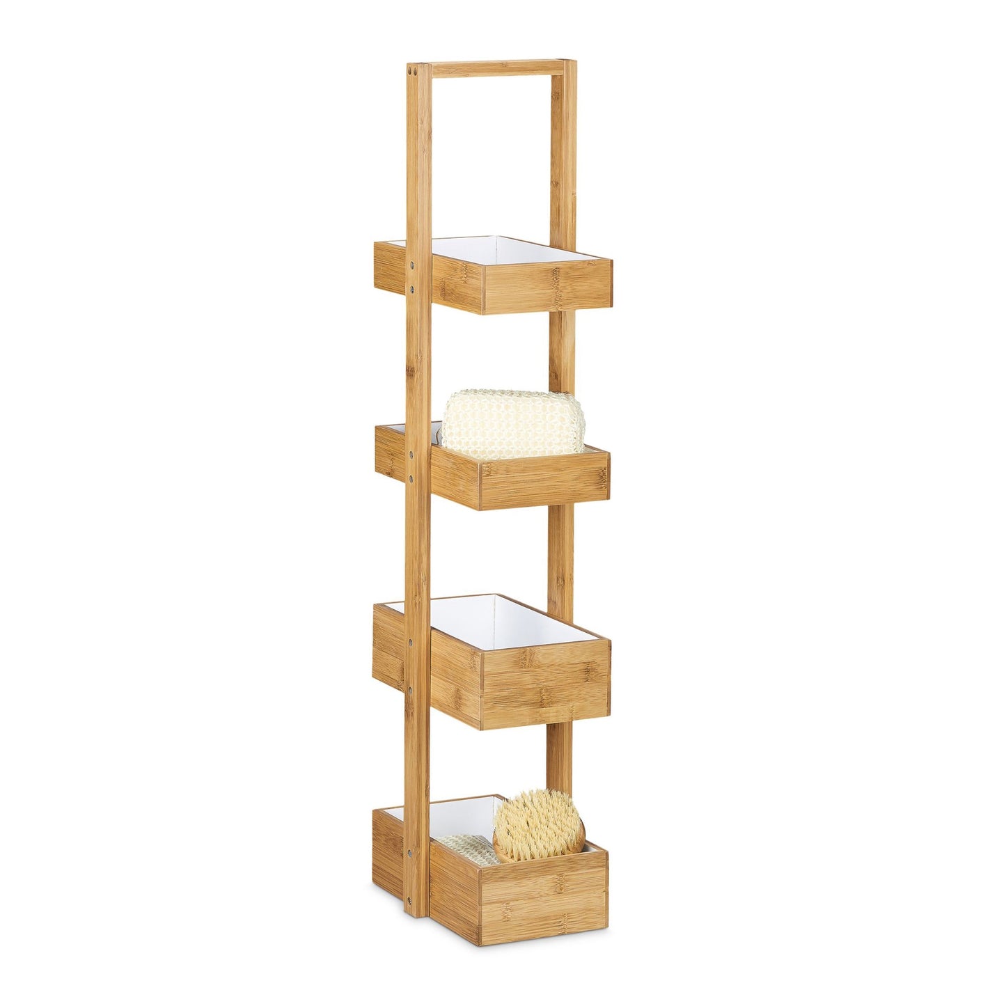 Bamboo bathroom shelf with 4 compartments