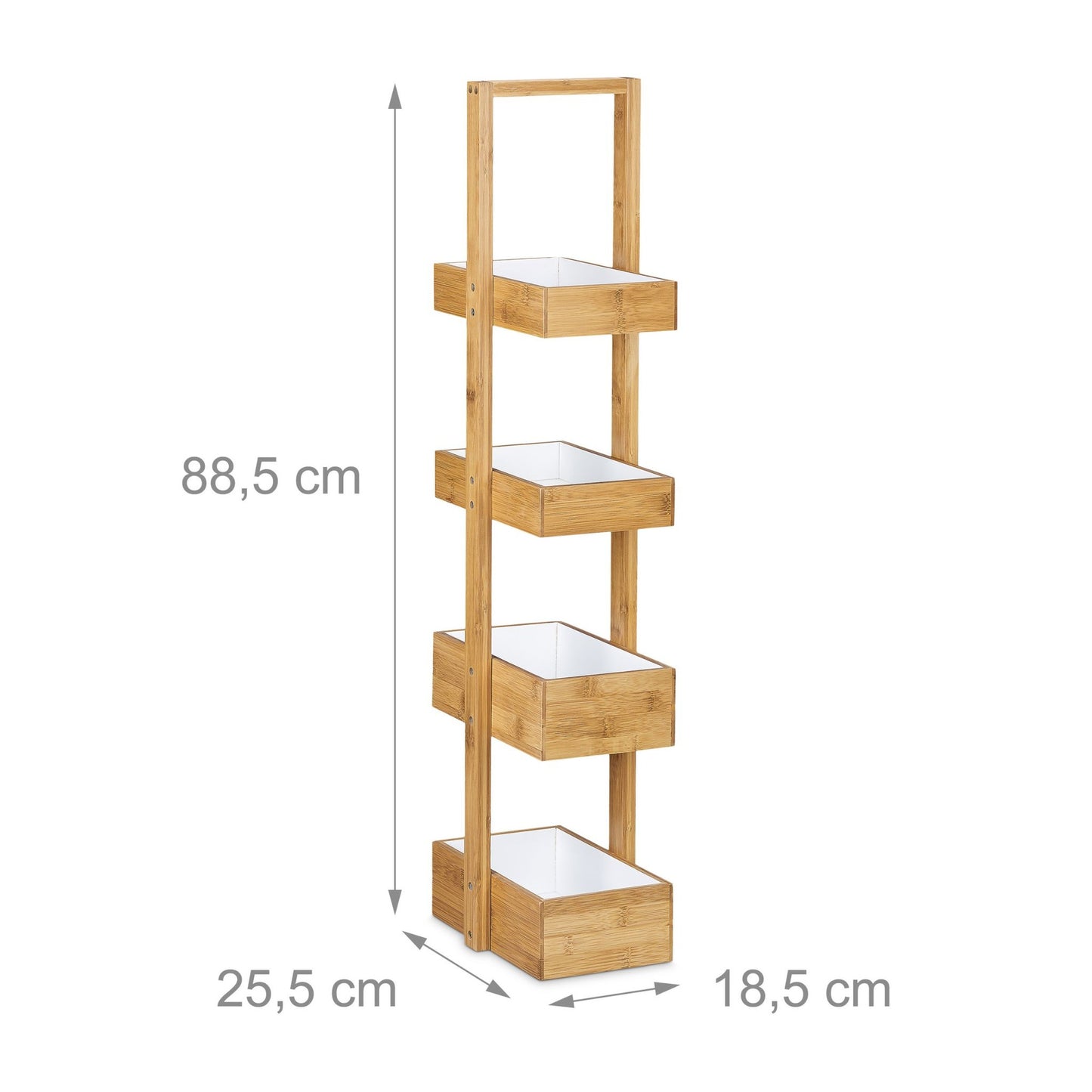 Bamboo bathroom shelf with 4 compartments