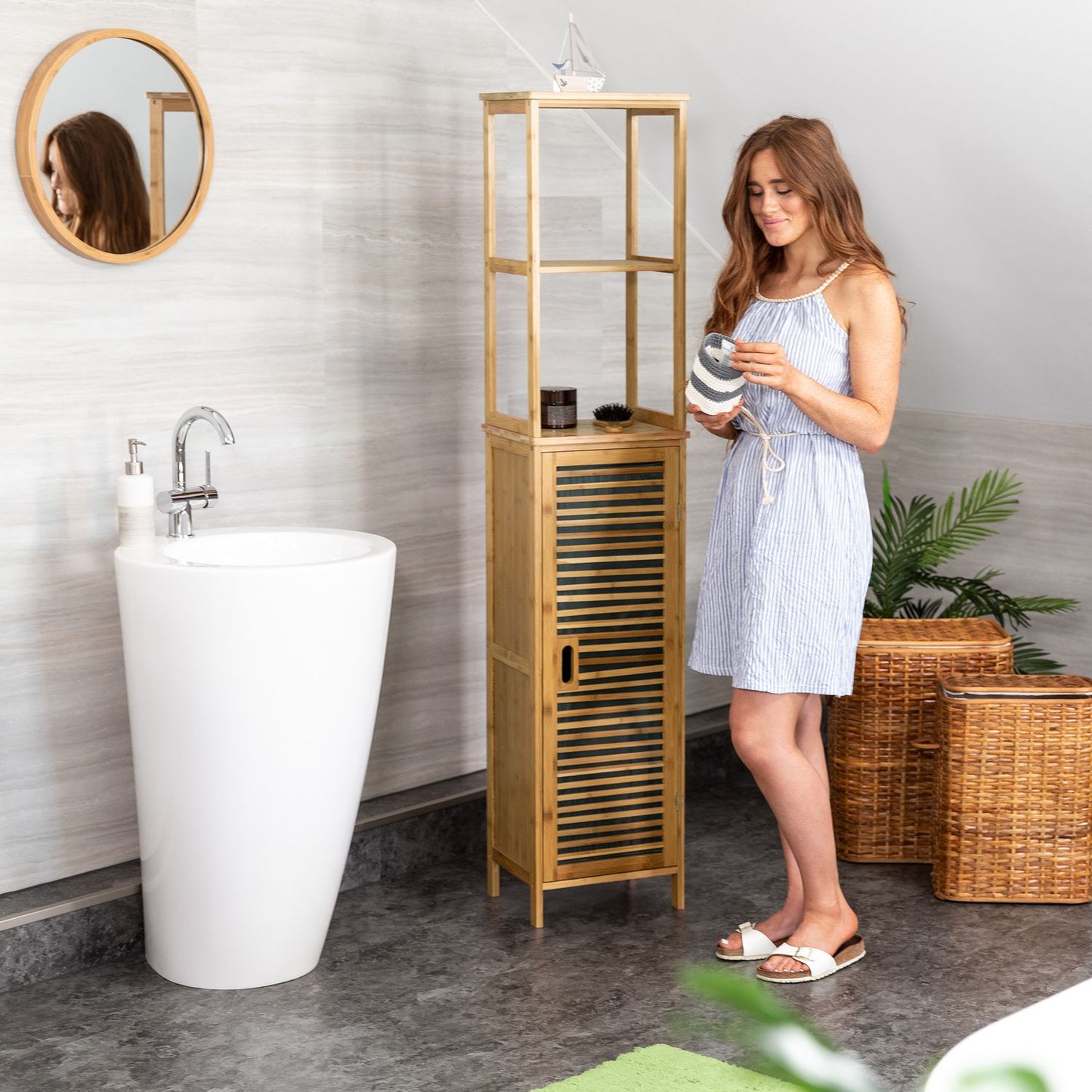 Bamboo bathroom shelf with 5 shelves