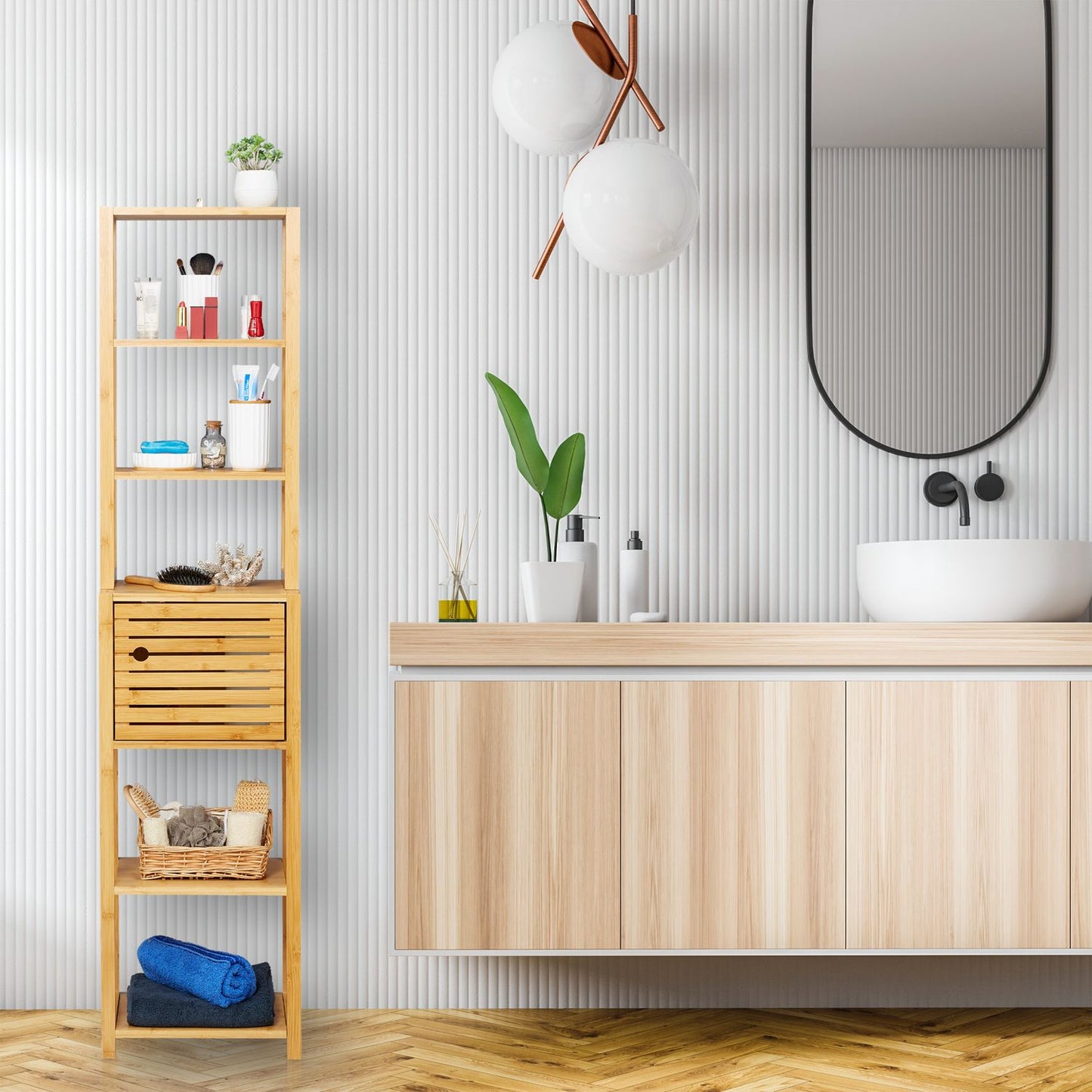 Bamboo bathroom shelf with 5 shelves
