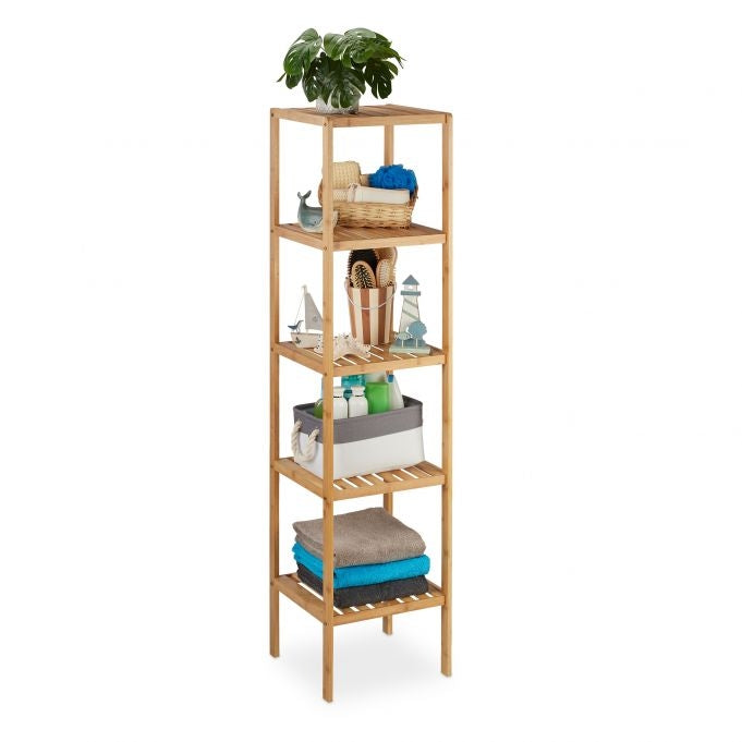 Bamboo bathroom shelf with 5 shelves
