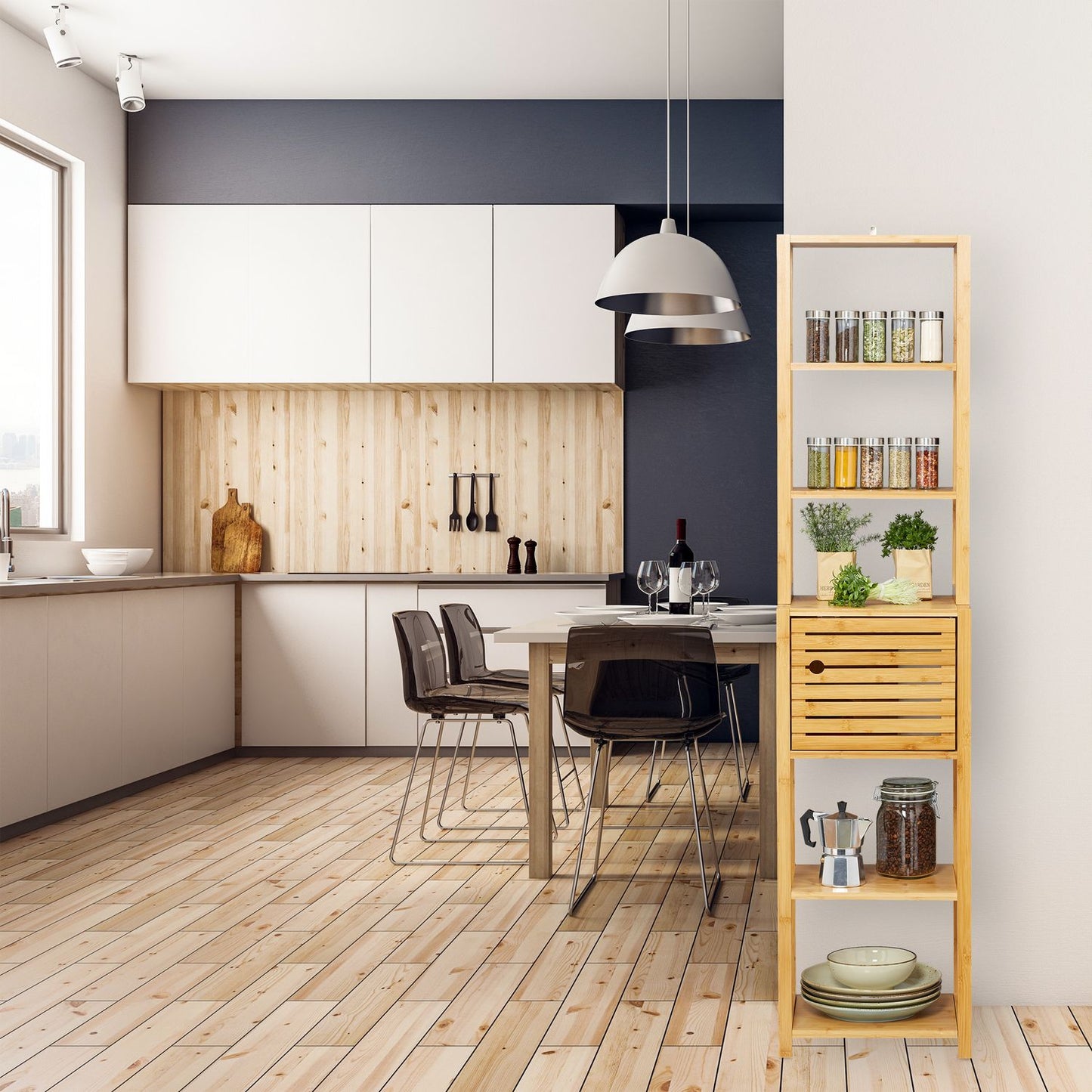 Bamboo bathroom shelf with 5 shelves