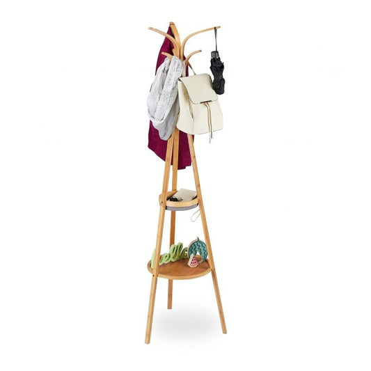 Bamboo clothes hanger with shelves