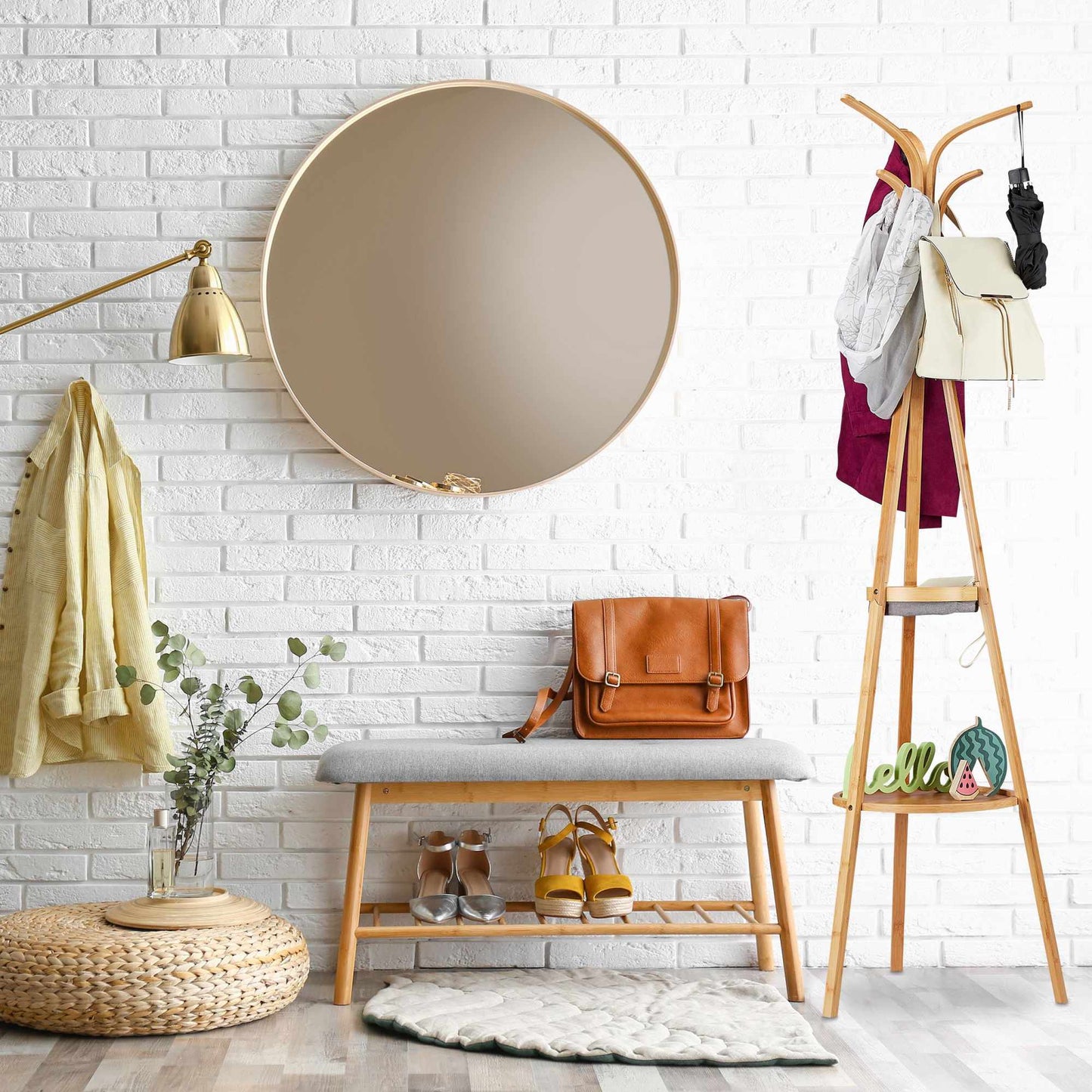Bamboo clothes hanger with shelves