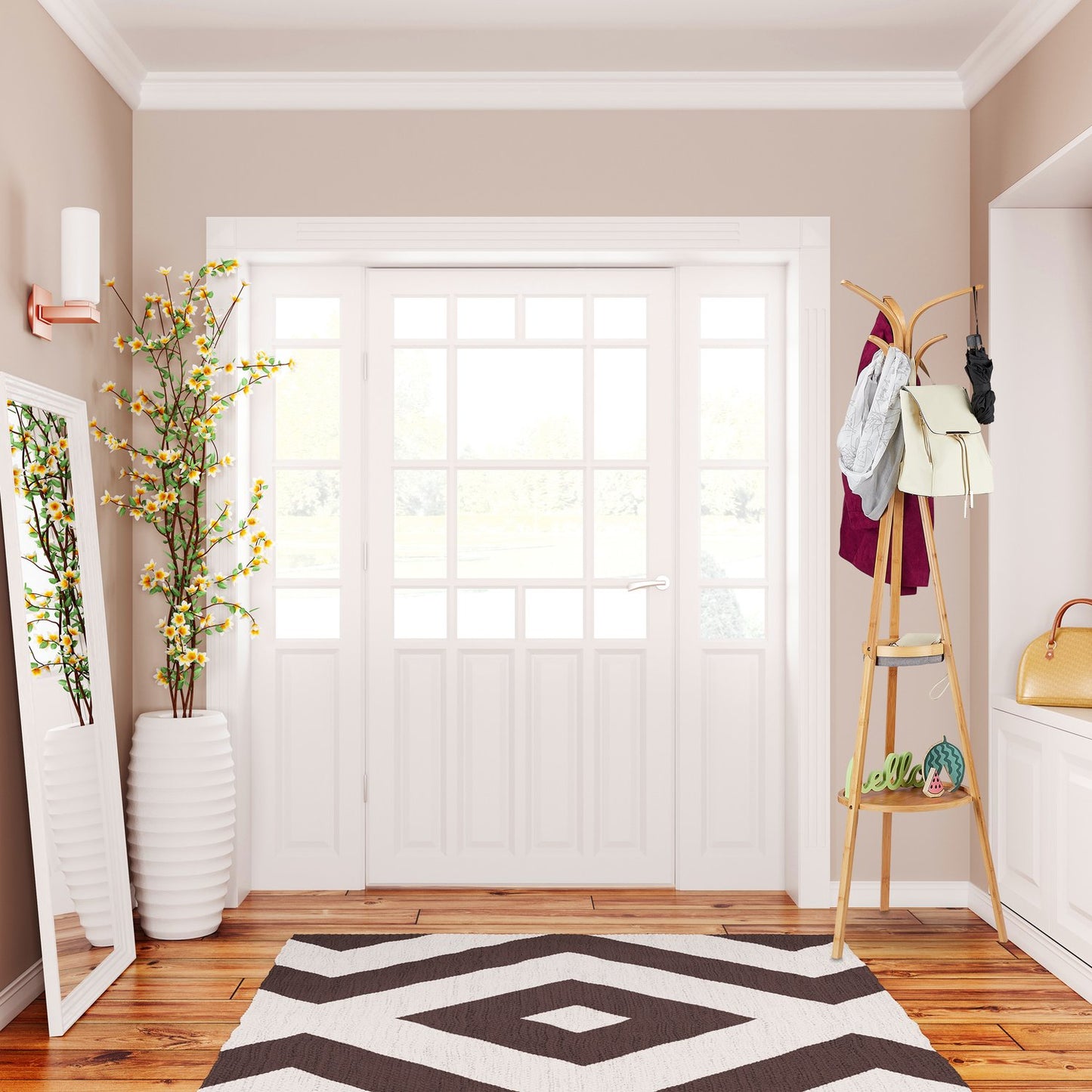 Bamboo clothes hanger with shelves