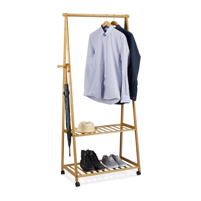 Bamboo clothes rack on wheels large