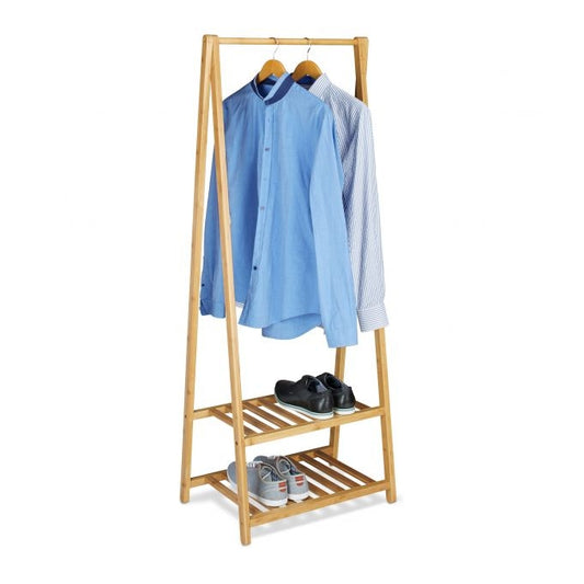 Bamboo clothes rack with 2 shelves
