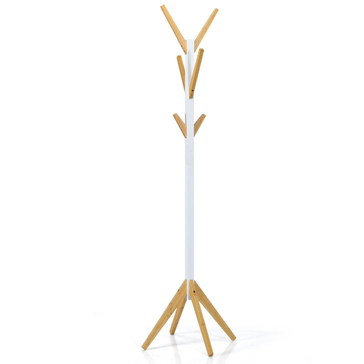 Bamboo coat rack with 6 hooks clothes rack 55 x 55 x 179 cm natural + white