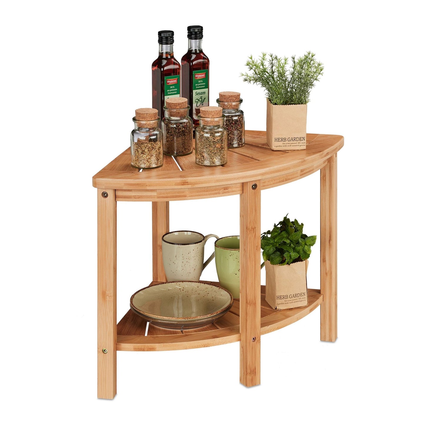 Bamboo corner shelf for the kitchen