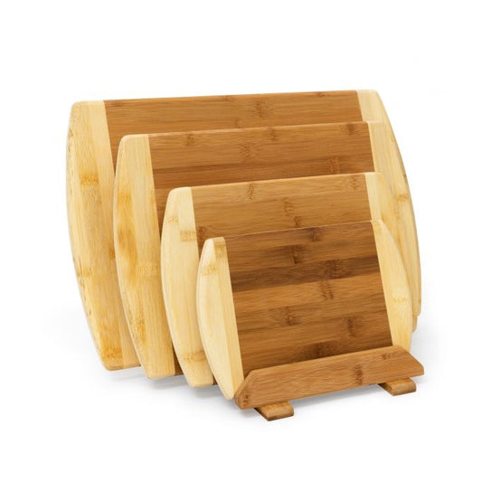 Bamboo cutting boards, set of 4 with holder