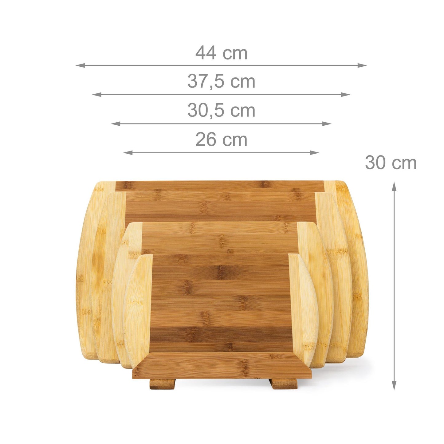 Bamboo cutting boards, set of 4 with holder