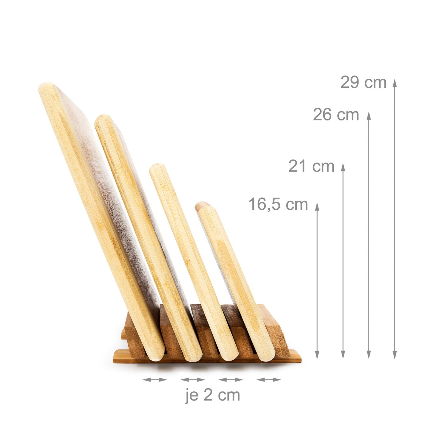 Bamboo cutting boards, set of 4 with holder