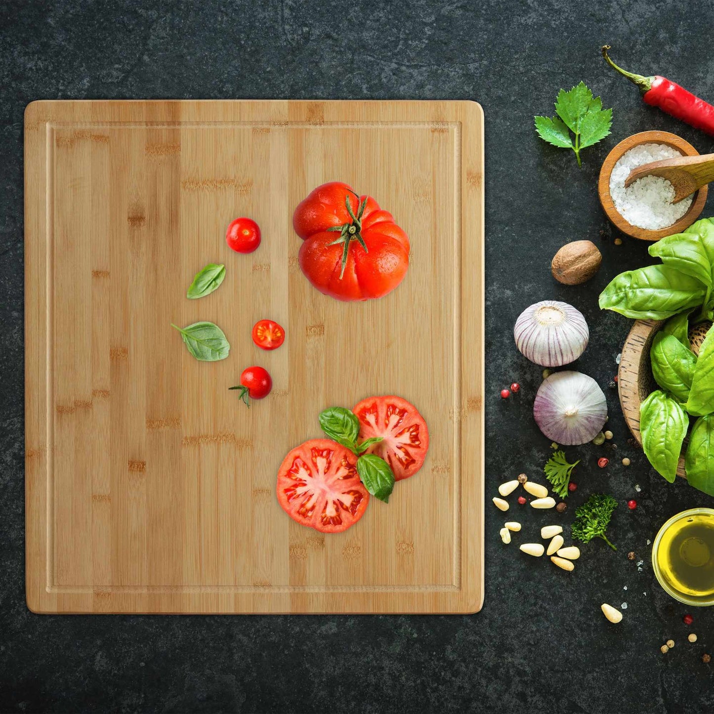 Bamboo cutting board with notch