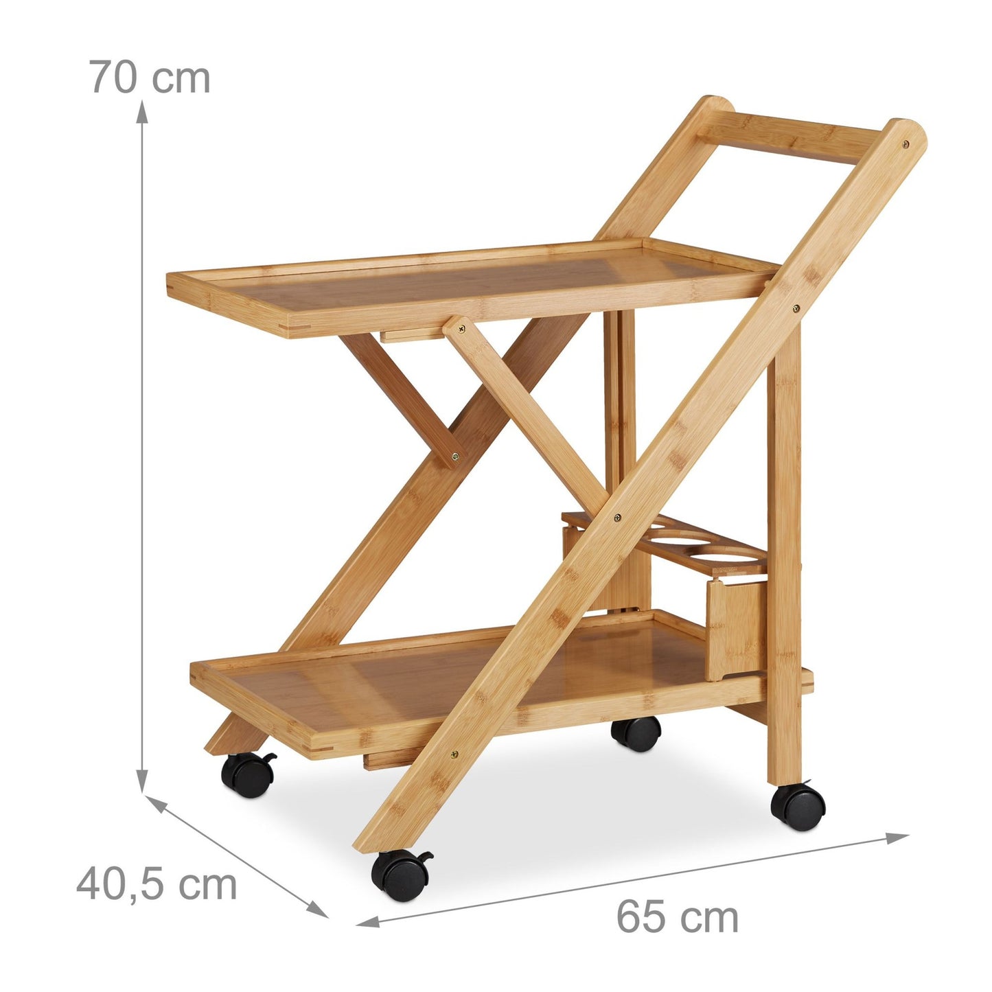 Bamboo kitchen trolley with 2 shelves