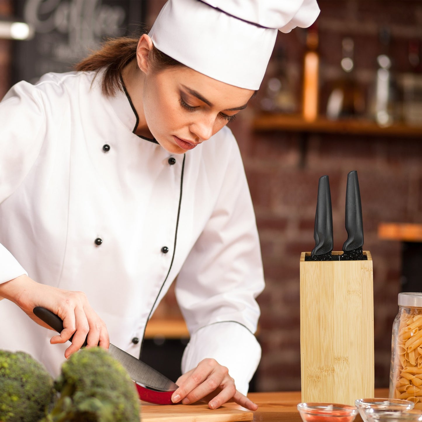 Bamboo knife block without knives