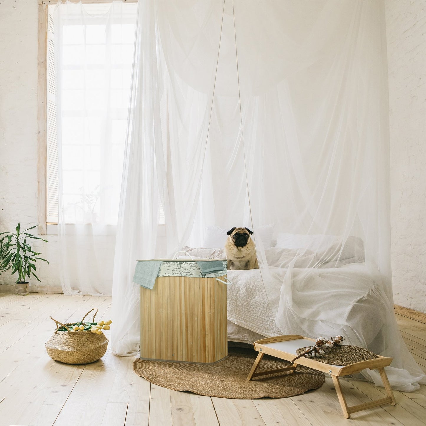 Bamboo laundry basket 2 compartments