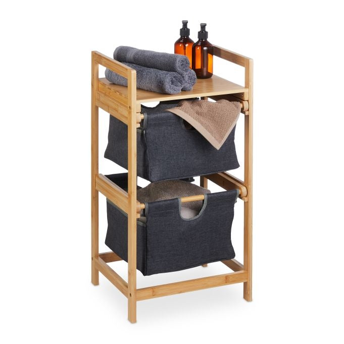 Bamboo laundry basket shelf