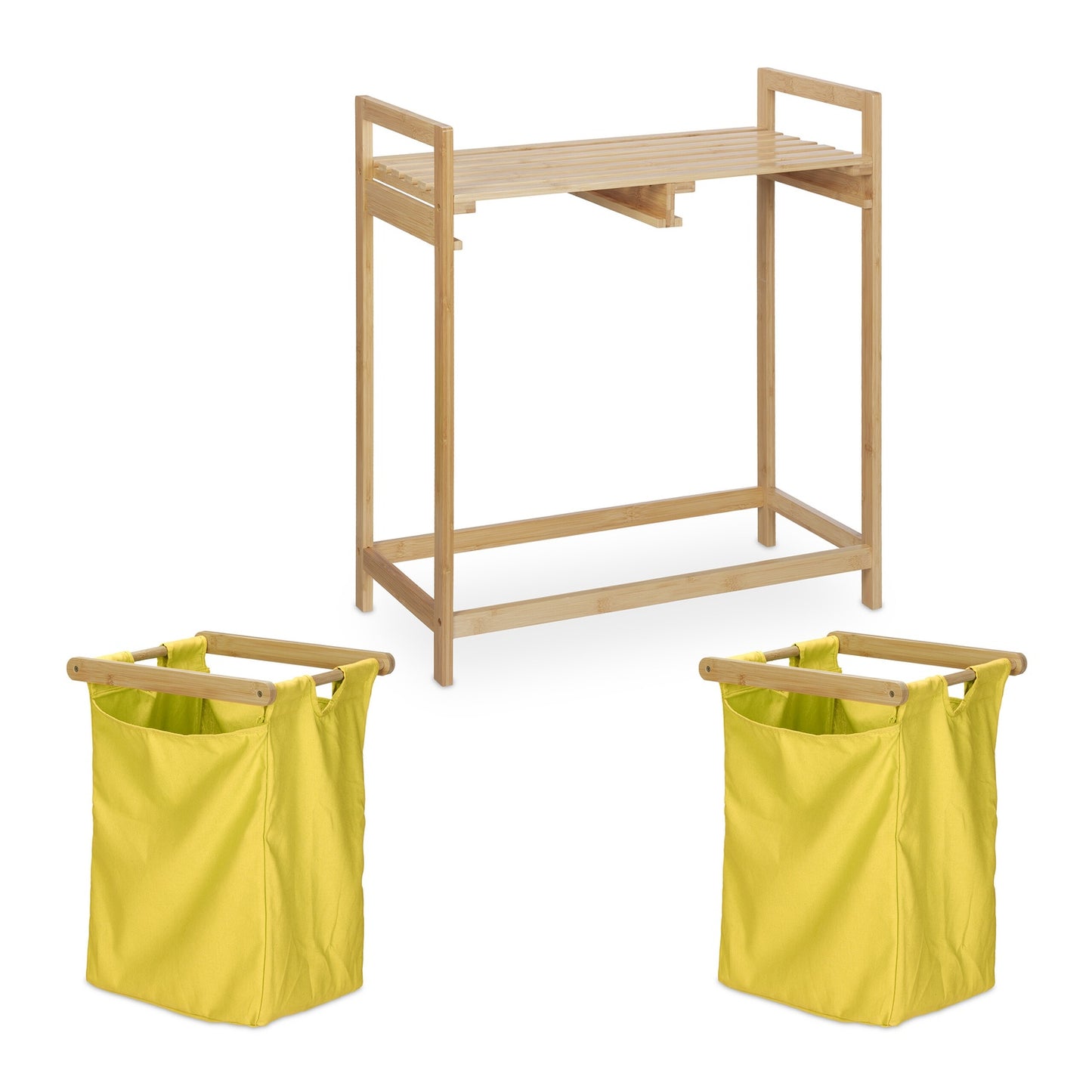 Bamboo laundry basket shelf