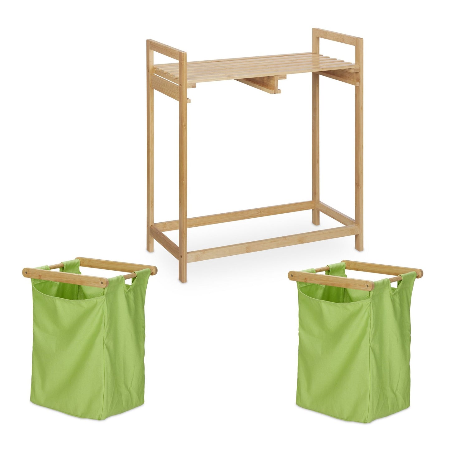 Bamboo laundry basket shelf