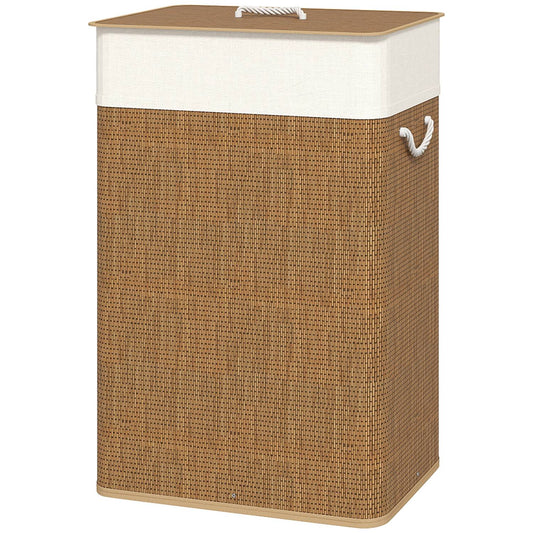 Bamboo Laundry Basket with Lid, 72L Capacity, Brown