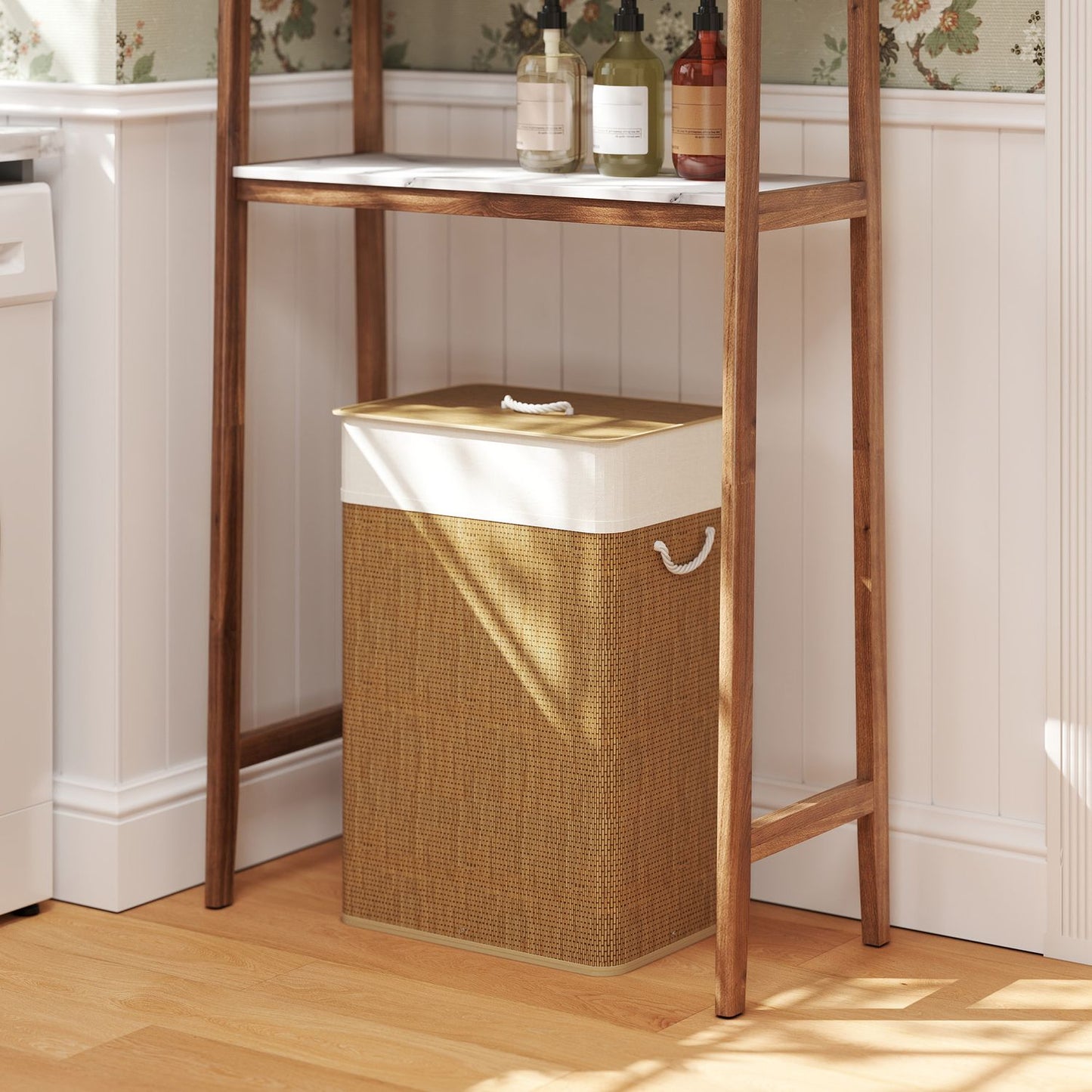 Bamboo Laundry Basket with Lid, 72L Capacity, Brown