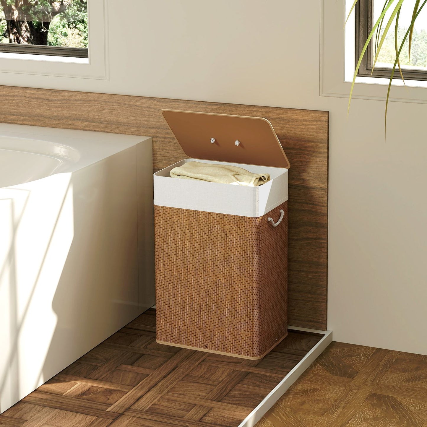 Bamboo Laundry Basket with Lid, 72L Capacity, Brown