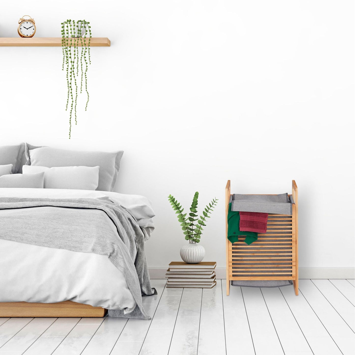 Bamboo laundry basket with lid