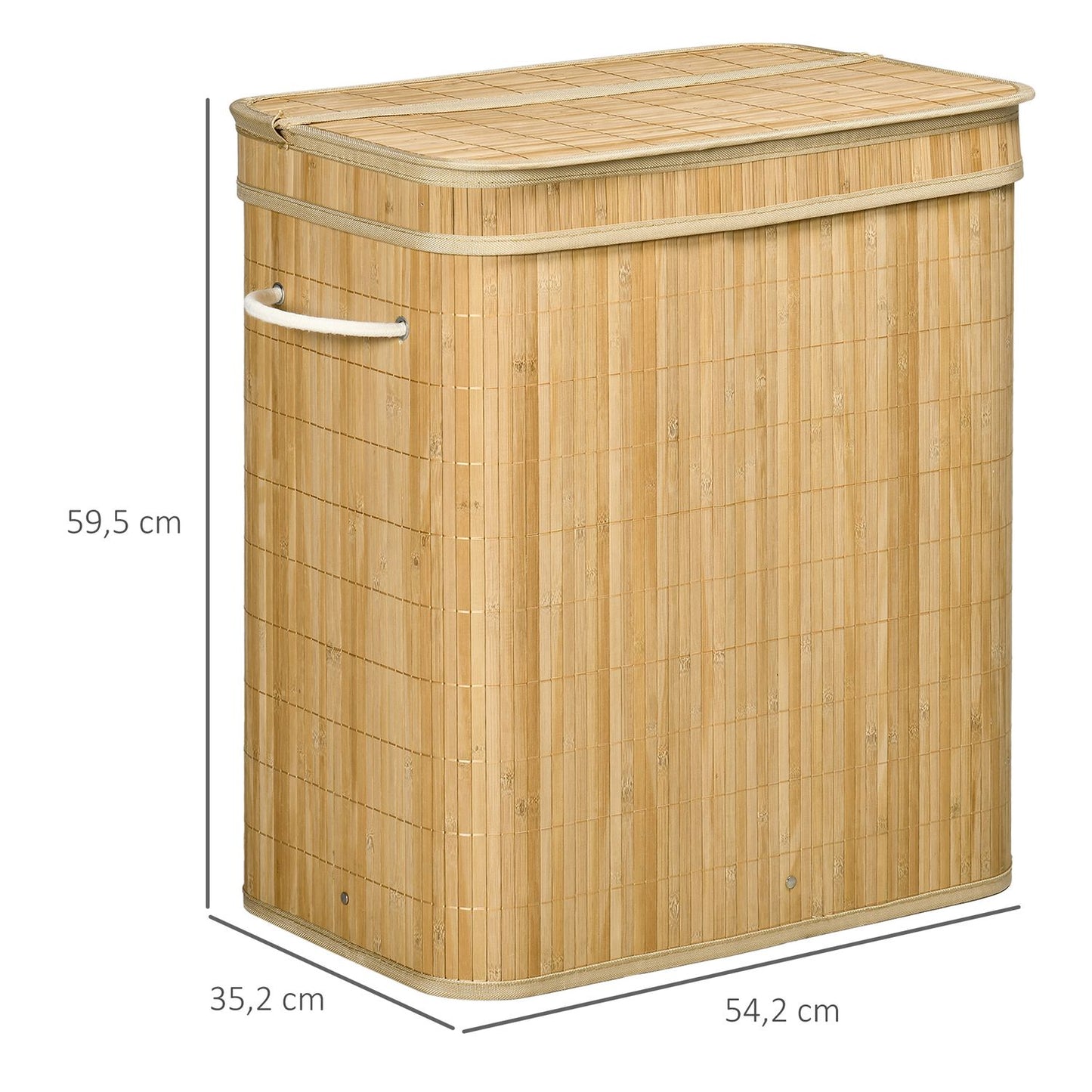 Bamboo laundry basket with lid and 2 compartments, 90L