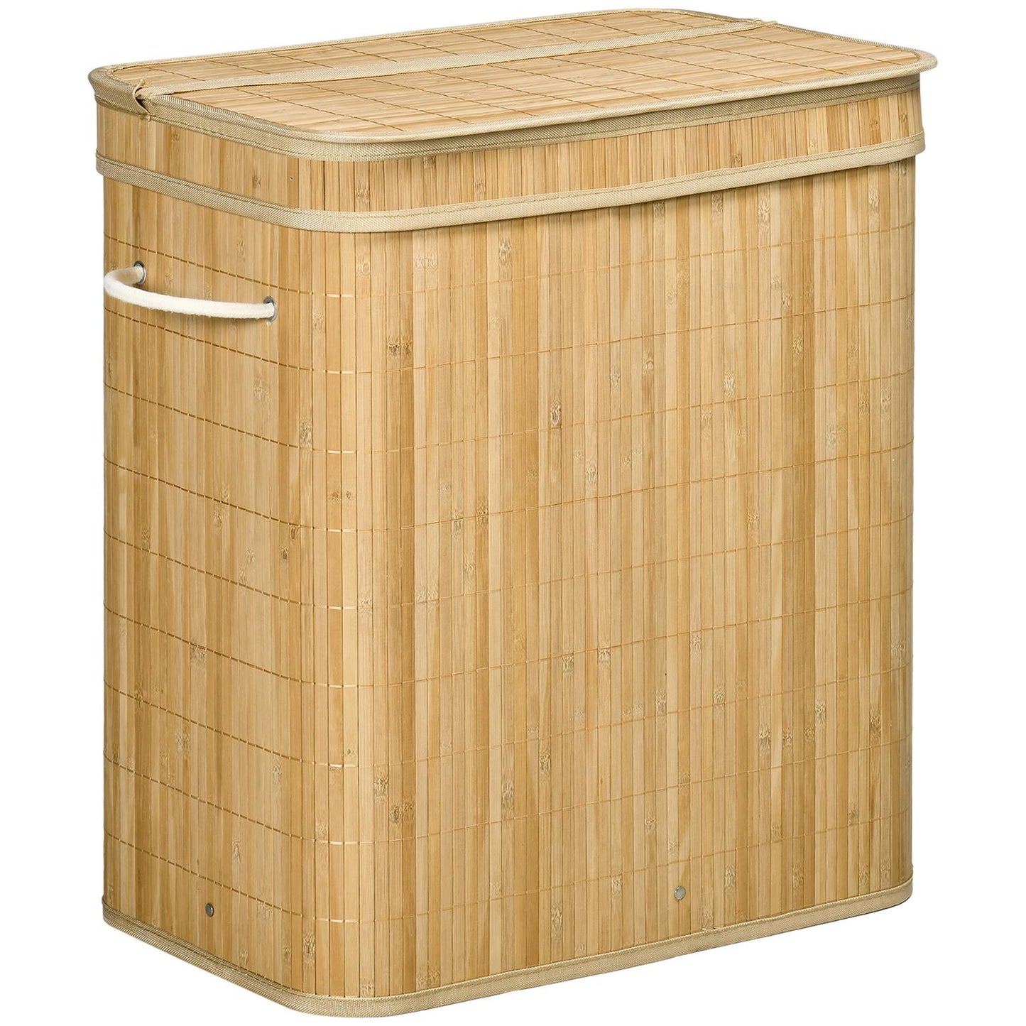 Bamboo laundry basket with lid and 2 compartments, 90L