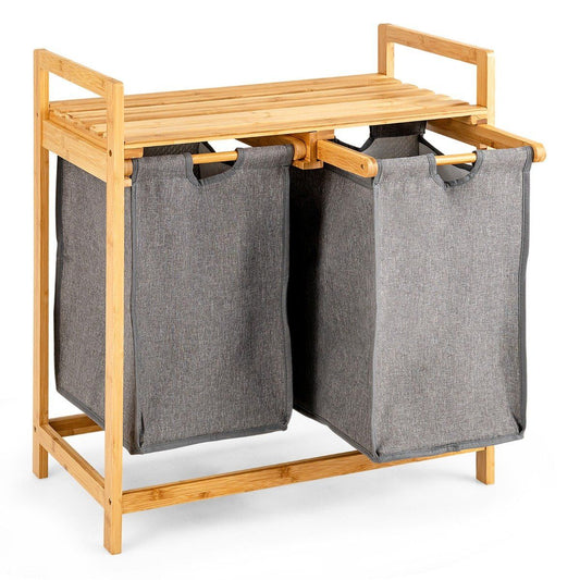 Bamboo laundry basket with two compartments 2-part laundry basket 64 x 33 x 73 cm Natural