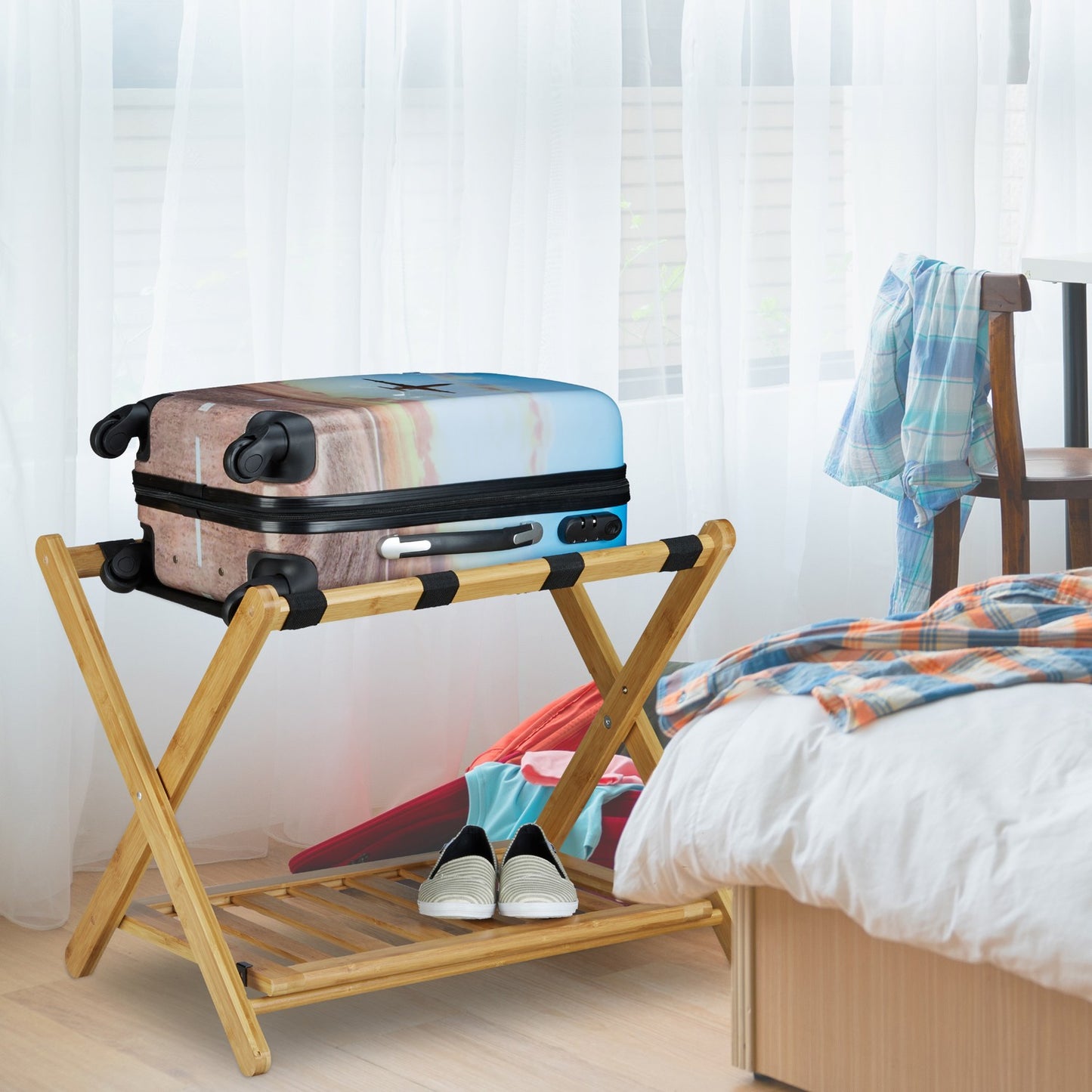 Bamboo luggage bench with storage