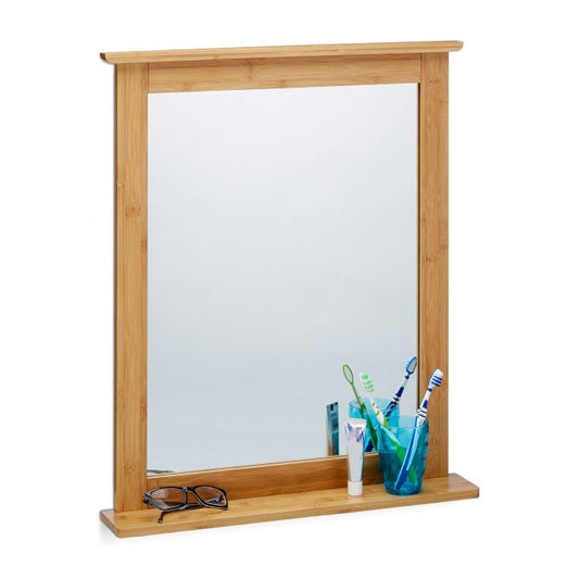 Bamboo mirror with shelf
