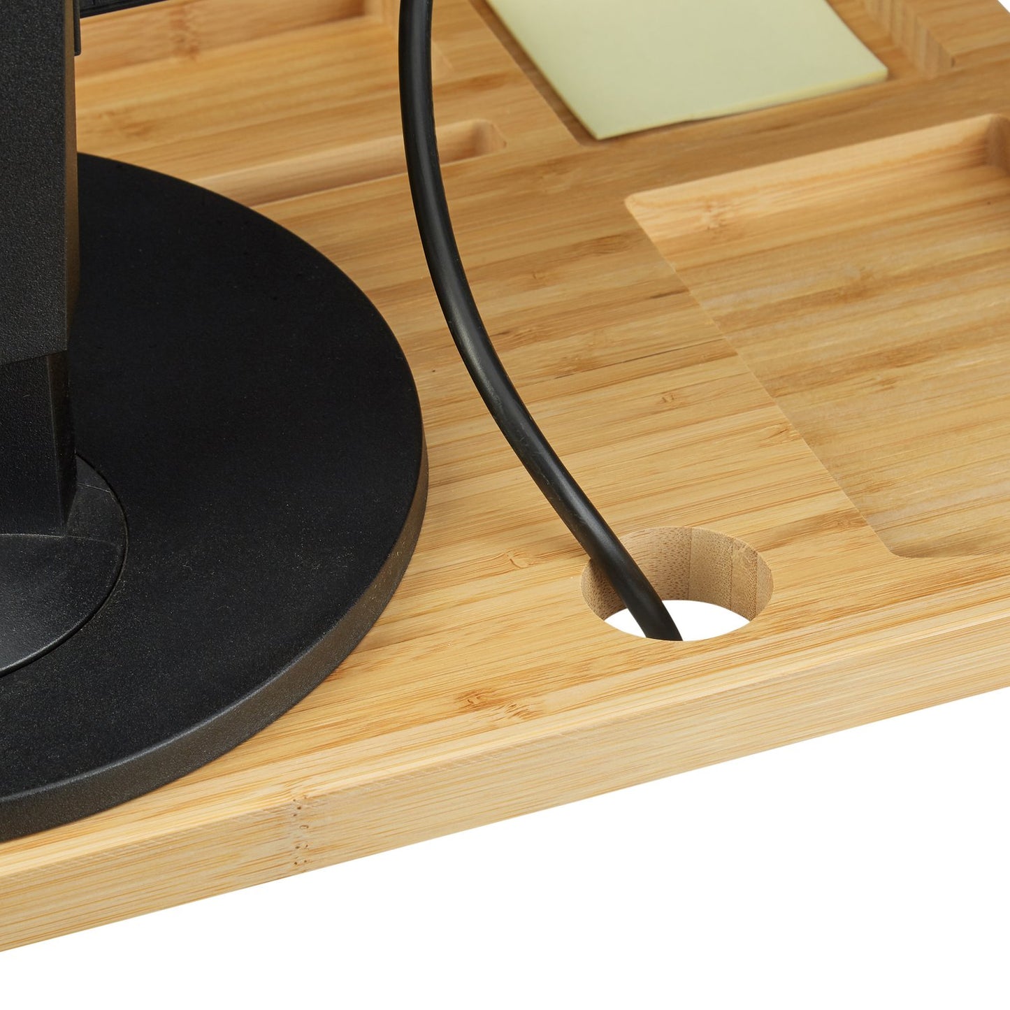 Bamboo monitor stand with 8 compartments