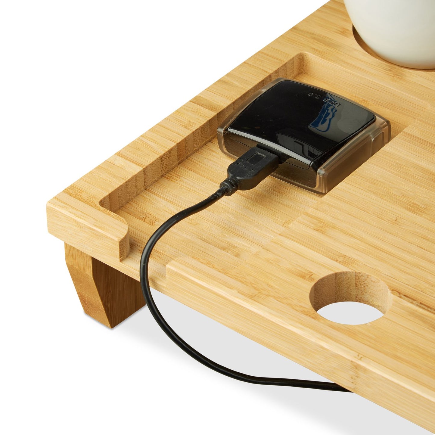 Bamboo monitor stand with 8 compartments