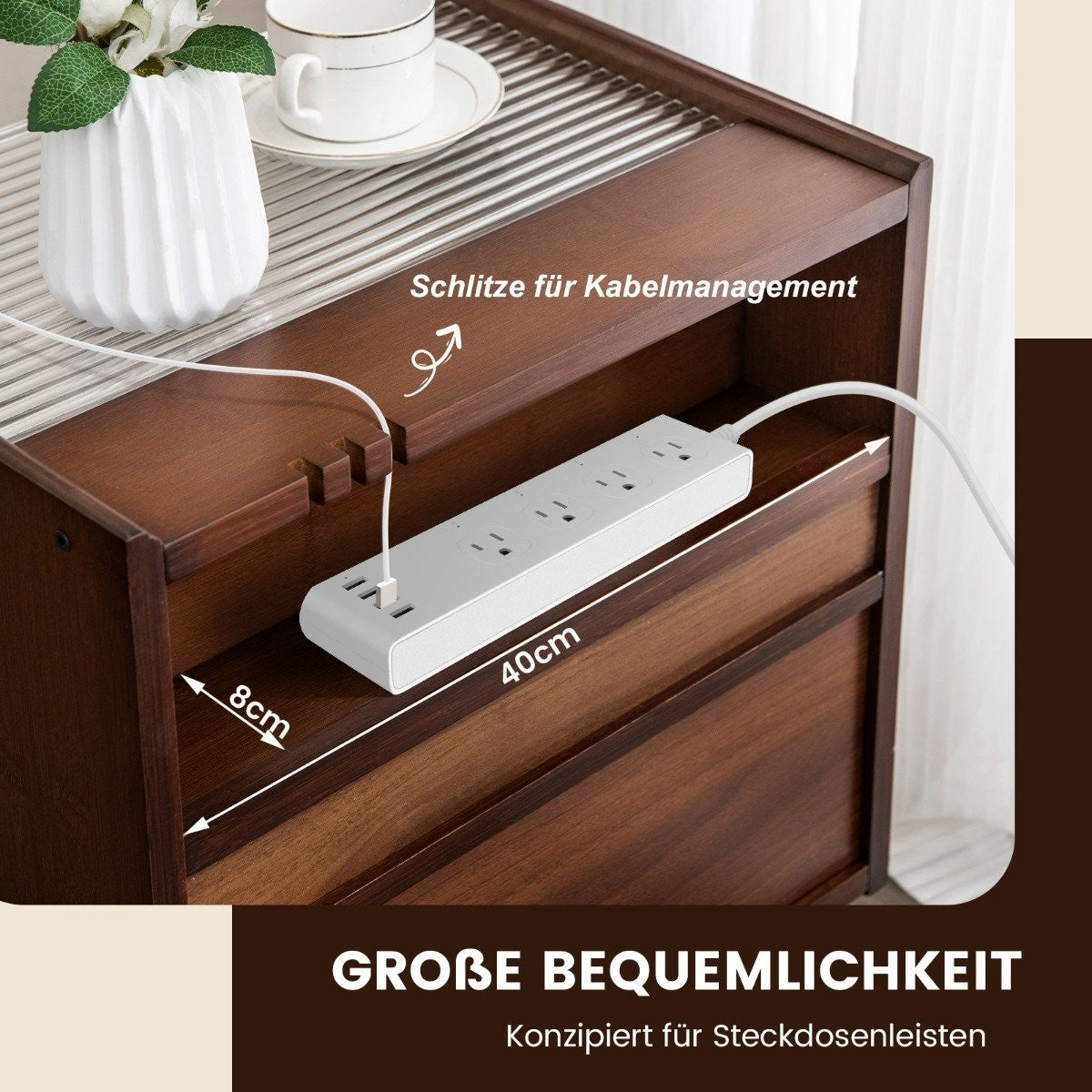 Bamboo & rattan bedside table with drawer and solid wood legs. Side table with hidden storage space. Brown