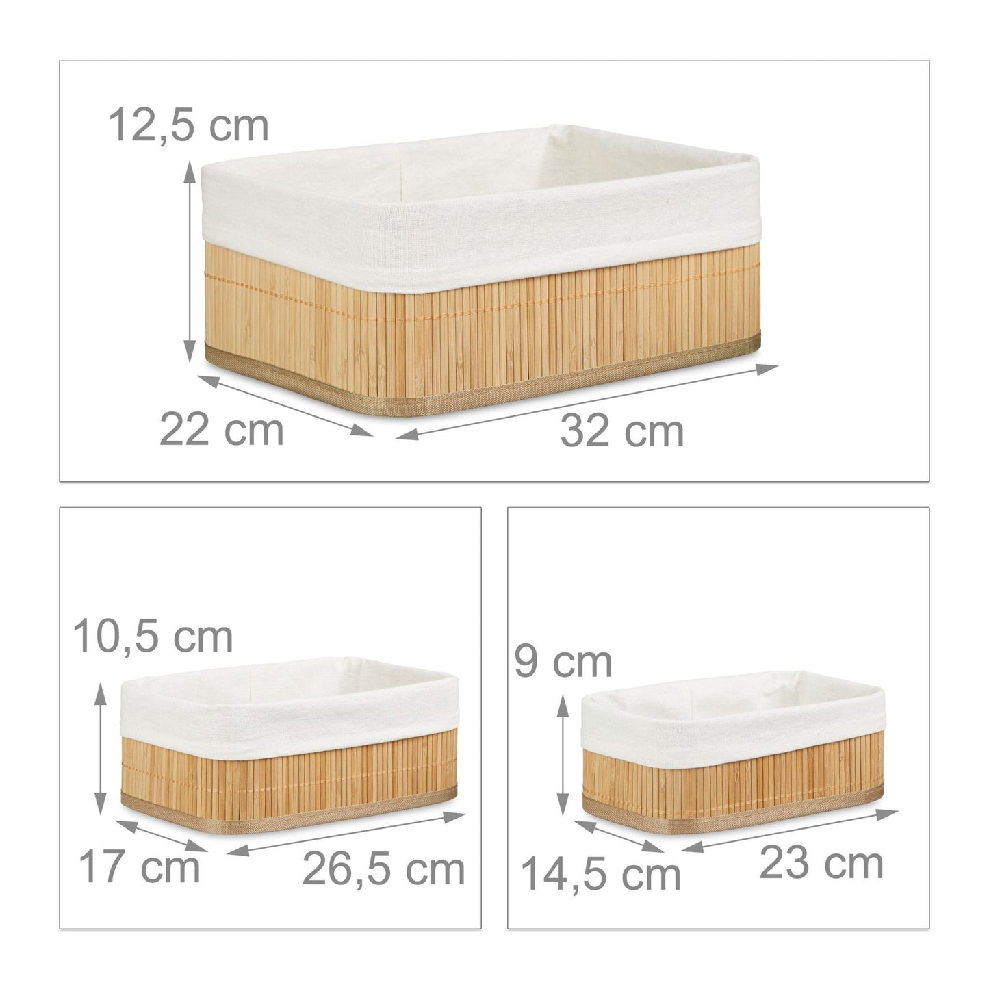 Bamboo shelf basket in three parts