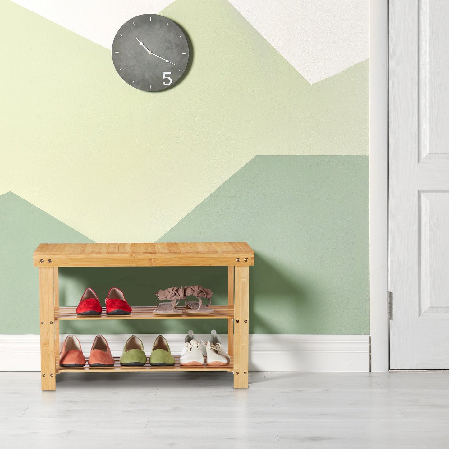 Bamboo shoe rack with bench