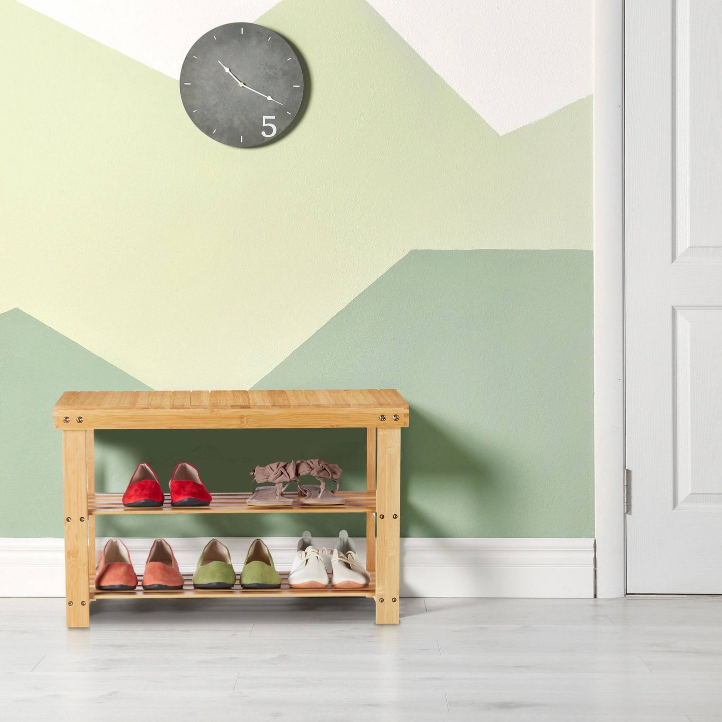 Bamboo shoe rack with bench