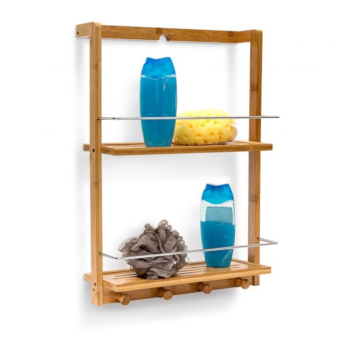 Bamboo shower shelf with 2 shelves